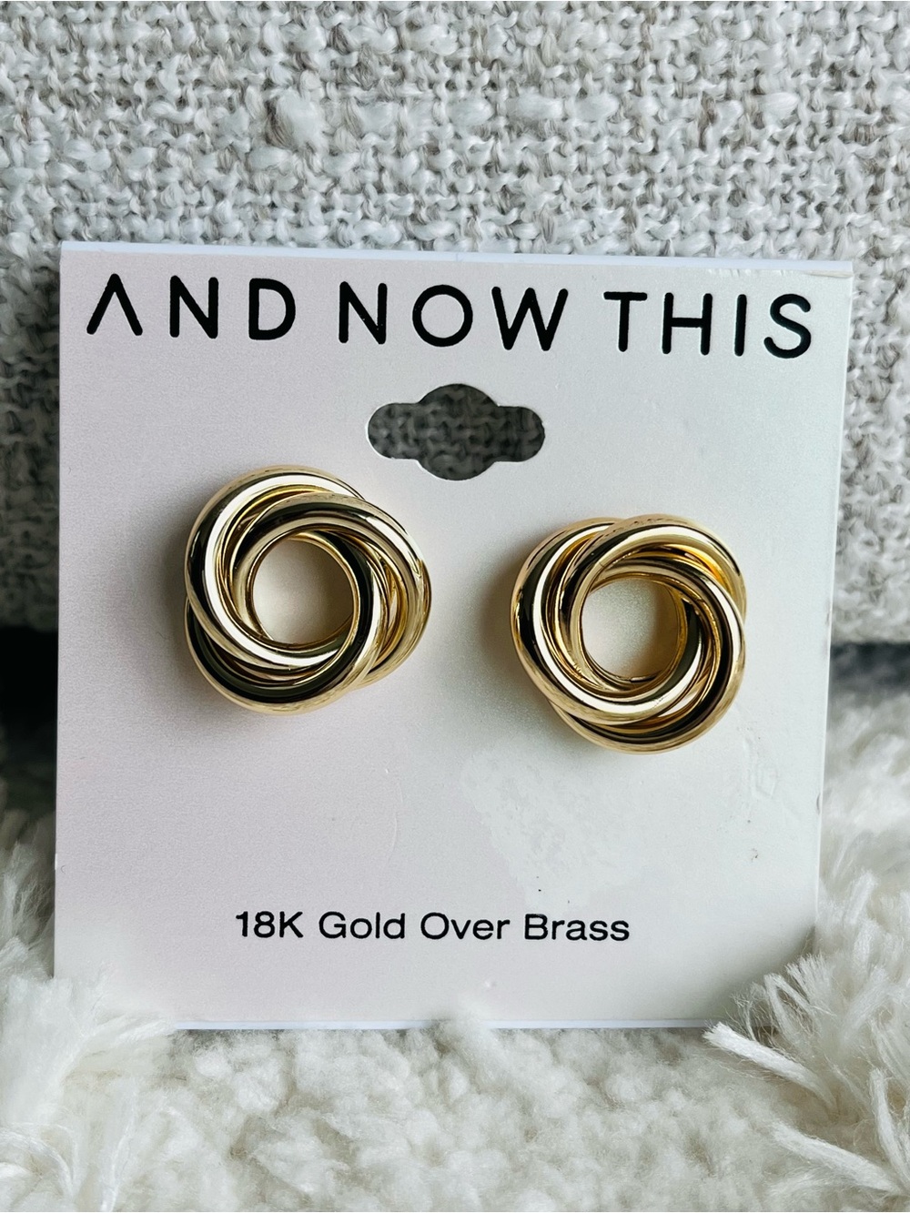 And Now This, Gold Plated Brass Interlocking Stud Earring - Picture 2 of 6